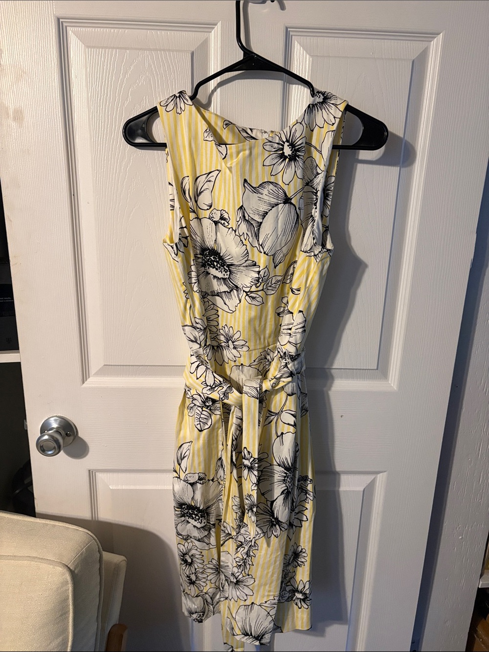 Anne Klein Yellow Floral Sleeveless Tie-Waist Midi Dress size 10